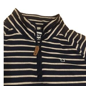 Crown & Ivy Boys Medium‎ Nautical 3/4 Zip pullover Lightweight Navy Gray Stripe
